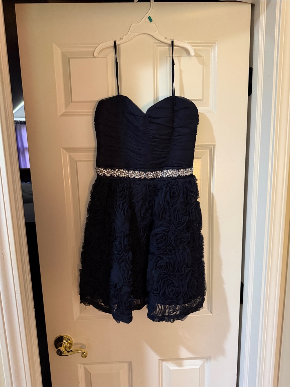Trixxi Navy Spaghetti-Strap Party Dress with Beaded Waist